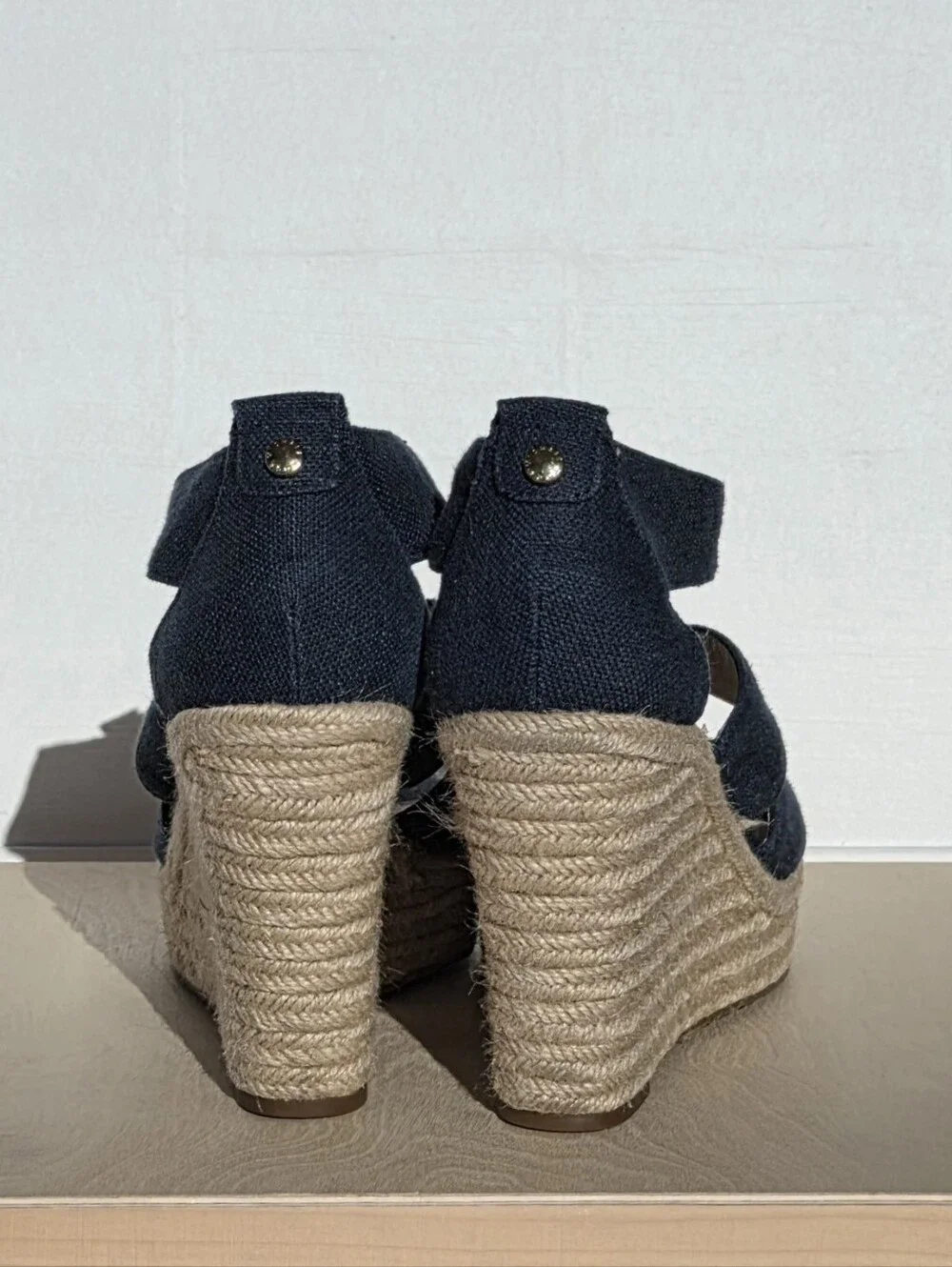 Michael Kors Size 7.5 Navy Fabric Espadrille Wedge Sandals